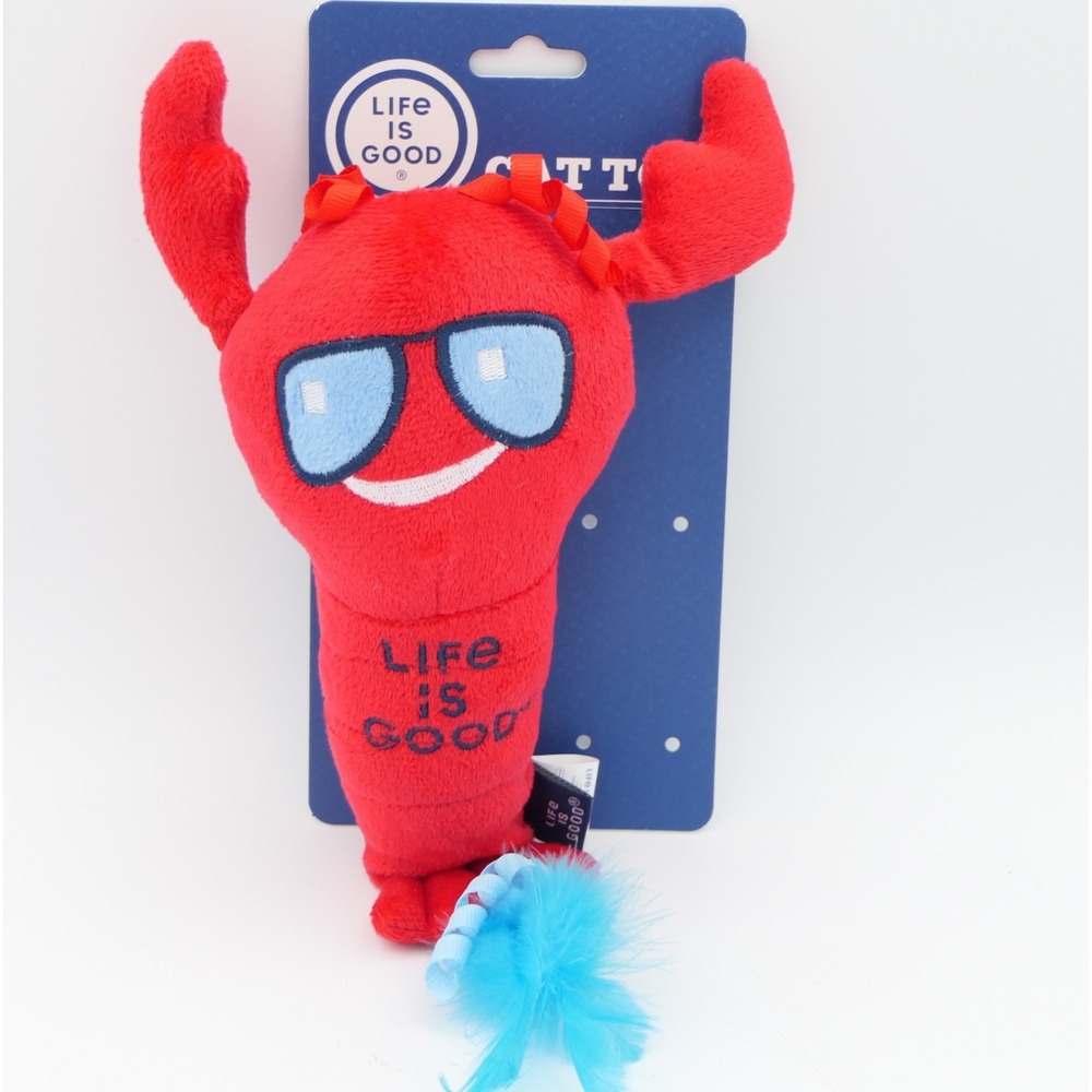 Life Is Good Lobster Plush Cat Toy w/ Feathers, Bell, Crinkle, Ribbon